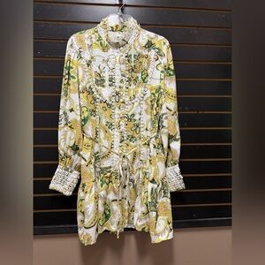 Ruffle Sleeve Tunic Midi  Flowy Shift Sundress Sweet Babydoll Button Down